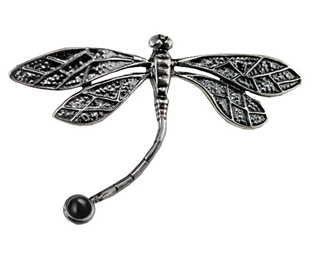 Sterling Silver Graceful Dragonfly Pendant With Black Onyx